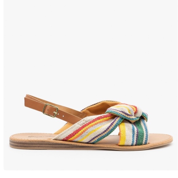 striped canvas knot vegan leather strap sandals - Picture 4 of 4